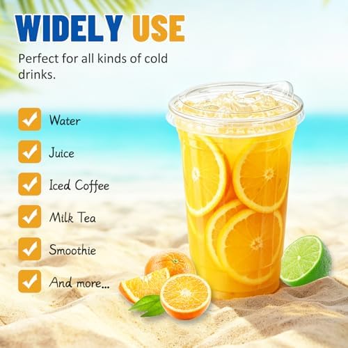 Qinsihwn 24 oz Clear Plastic Cups with Lid,25 Pack Disposable Iced Coffee Cups with Strawless Sip Lids,To Go Cups for Juices,Smoothies,Cold Drinks for Party,Event - Image 6