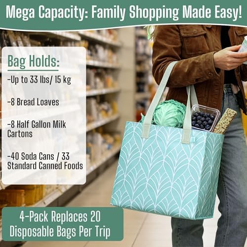 VENO 4 Pack Large Grocery Bag Reusable Shopping Bags with Hard Bottom - Image 5