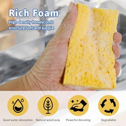 Multi-Use Cellulose Kitchen Sponges Compressed Cellulose Sponges, Non-Scratch, Dish Sponge for Kitchen Bathroom Cars, Funny Cut-Outs DIY (2, Green) - Image 5
