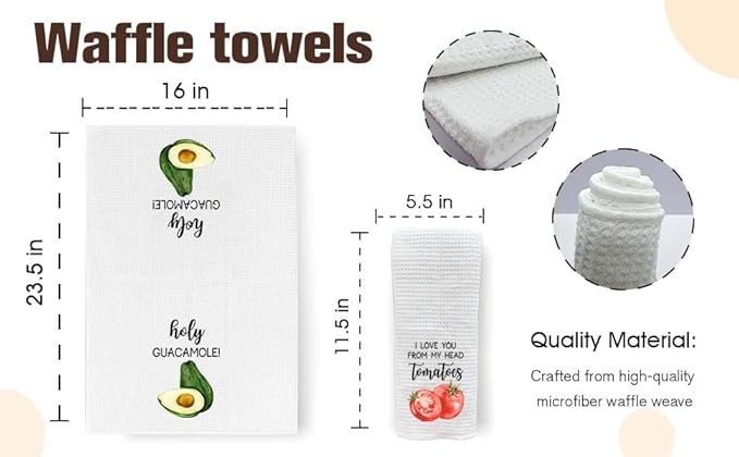 Funny Foodie Kitchen Towels, Set of 4 Vegetables Dish Towels for Washing Drying Dishes, Decorative Hand Tea Towels for Birthday Housewarming Hostess Wedding Shower Christmas Gifts-A56