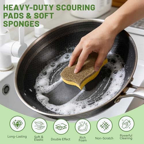 LILAC 12 Pack Natural Cellulose Sponges for Dishes - Non-Scratch Kitchen Scrub Sponges - 100% Biodegradable & Eco-Friendly Cleaning Sponges for Non-Stick Cookware, Bathroom & Household（Yellow） - Image 4