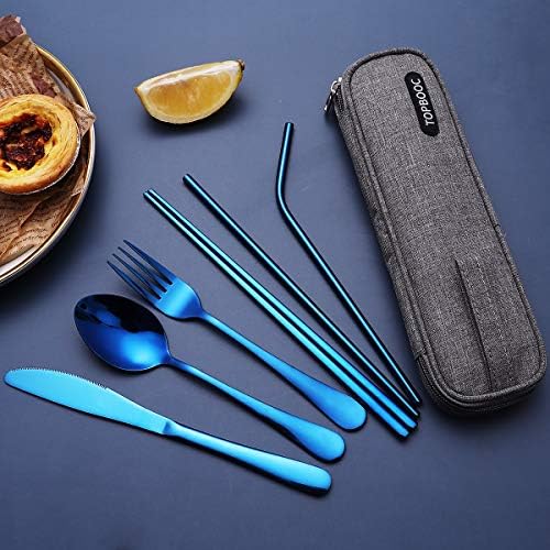 Portable Stainless Steel Flatware Set, Travel Camping Cutlery Set, Portable Utensil Travel Silverware Dinnerware Set with a Waterproof Case (Blue) - Image 3