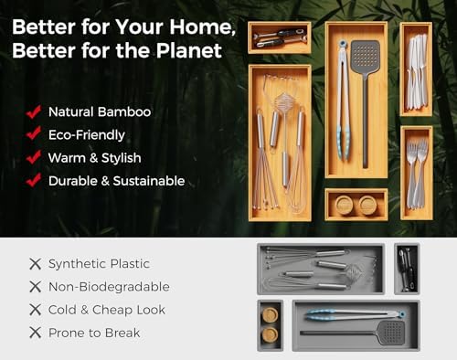 Bamboo Kitchen Drawer Organizer Boxes 14" x 5" Stackable Pantry Organizers - Image 6