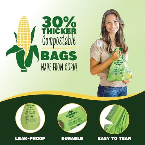 2.6-3 Gallon Compostable Trash Bags Drawstring 50 Bags Extra Thick 1 Mil 11.36 Liter Small Biodegradable Trash Bags for Kitchen Countertop Bin ASTM D6400, US BPI and OK Compost Home Certified - Image 4