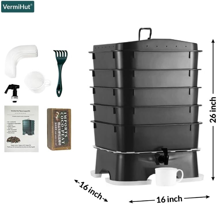 The Original VermiHut® Plus 5-Tray Worm Composter – Indoor & Outdoor Vermicomposting Bin | Sustainable Design for Food Waste Recycling- Black - Image 2