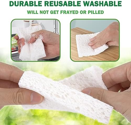 White Plant Based Sponges for Kithcen, 24 Count, Dehydrate, Natural, Organic, Non Abrasive, No odor, Durable Washable Recycled Soft Bio-Based Cellulose Sponge for Washing Dishes and Countertop - Image 3