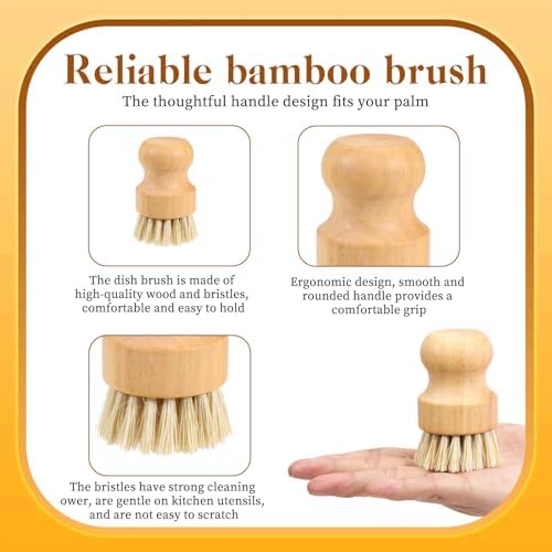 12 Packs Bamboo Dish Scrub Brushes, Full Circle Scrub Brush - Image 3