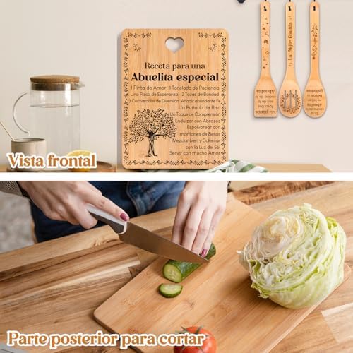 Regalos de cumpleaños para Abuelita - "Receta para una Abuelita especial". Juego de tablas de cortar y utensilios de bambú grabados. Regalos de cumpleaños para Abuelita. Spanish Grandma Cutting Board - Image 4