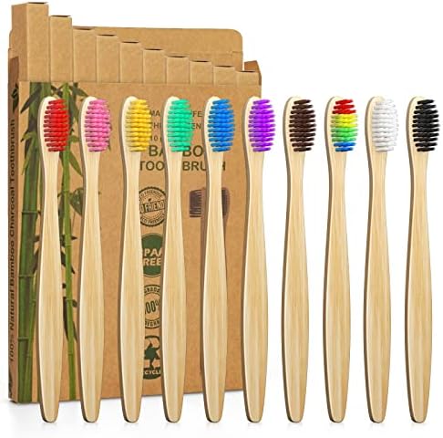 10 Vibrant Colors Bamboo Toothbrushes | BPA Free Soft Bristles Toothbrushes | Biodegradable & Compostable Eco-Friendly Toothbrushes | Natural Wooden Toothbrush - 100% Recycled Packaging by Sumshy