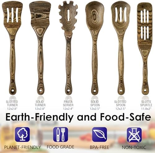 HOWHONG Wooden Spoons for Cooking, 6-Piece Pakkawood Wooden Utensil Set - Image 3