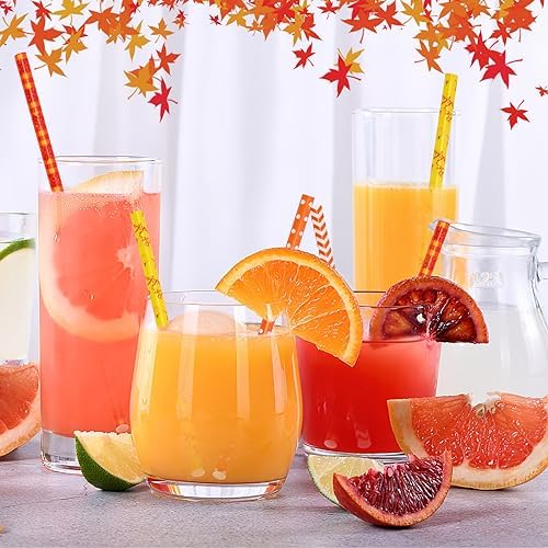 JANYUN 30 Pieces Fall Straws, 9inch Hard Platic Reusable Thanksgiving Drinking Straws Autumn Maple Leaf Pumpkin Straw for Family Party Favors Supplies Cleaning Brush (Orange & Yellow) - Image 6