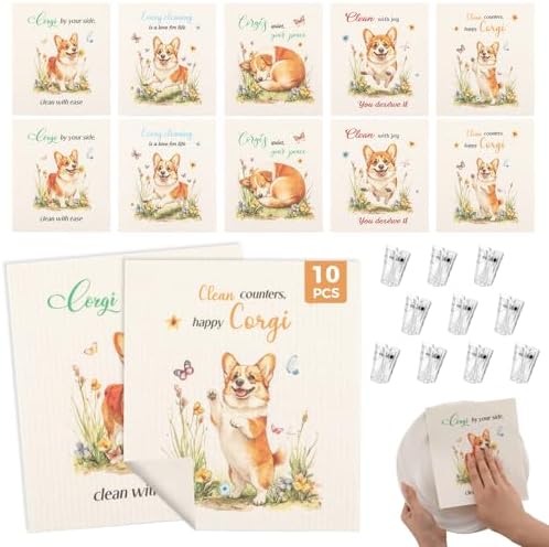 wlich 10 Pack Swedish Dishcloths, Reusable Kitchen Towels with Clips, Dog by wlich
