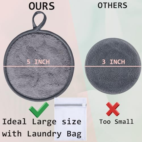 Large Reusable Makeup Remover Pads Face Cleaning Pad 5"x 5" Grey 24 Pack - Image 2