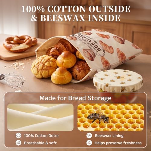 Beeswax Bread Bags Reusable, 2 Pack, 100% Cotton, XL 13 x 17 in, L-Zipper - Image 2
