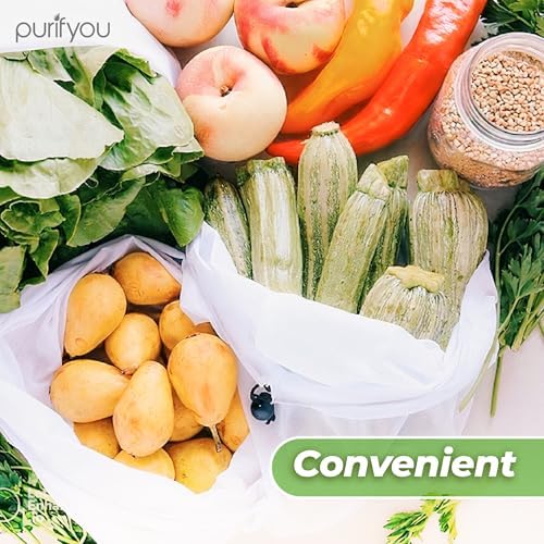 purifyou Set of 10 Reusable Produce Bags - Large (12x14), Farmers Market Bags, Washable Shopping Bags, Gift Bags, Storage for Fruits, Vegetables, Toys, Groceries, Kitchen and Home Organizer - Image 4
