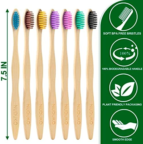 Bamboo Toothbrushes 10 Pack, Soft Bristle Toothbrush Multicolored Bristles - Image 4