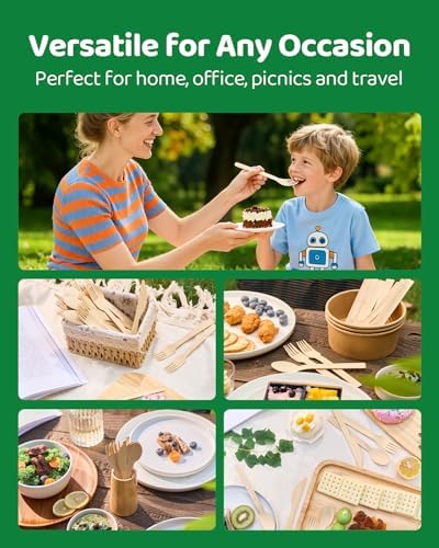 Devot 100% Bamboo Disposable Cutlery Set - 120 Mix (60 Forks,60 Spoons) - Image 6