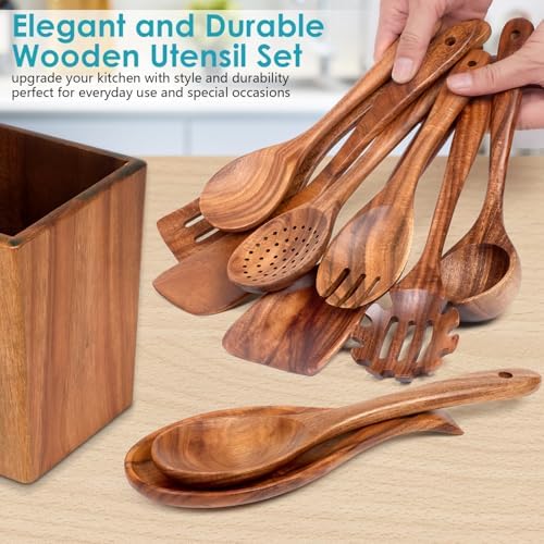 HOWHONG Acacia Wood Cooking Utensils Set - 11pc Wooden Spoons - Image 2