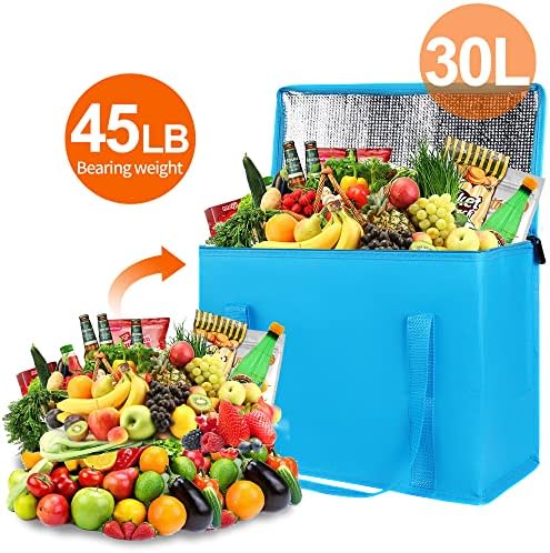 Bodaon 1-Pack Insulated Reusable Grocery Shopping Bags, X-Large Picnic Cooler Bag with Top Cold, Blue - Image 4