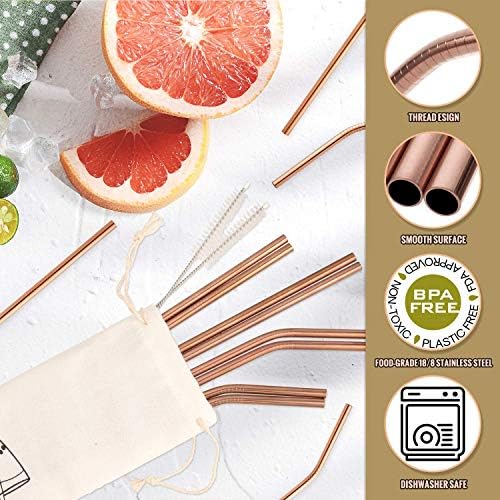 Hiware 12-Pack Rose Gold Metal Straws Reusable with Case - Stainless Steel Drinking Straws for 30oz and 20oz Tumblers Dishwasher Safe, 2 Brushes Included - Image 3