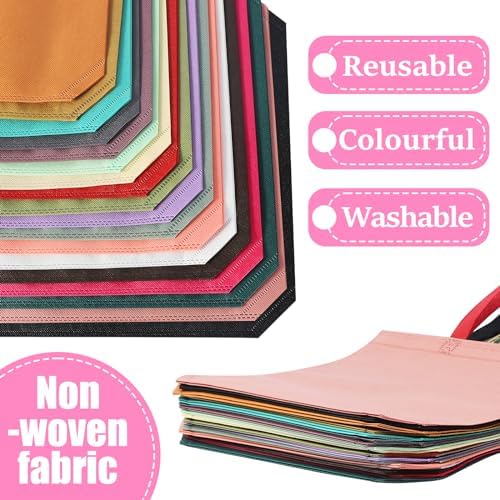 36 Pack Non-Woven Tote Bags, 18 Assorted Colors (2 per Color), Reusable Grocery Bags for Shopping, Crafts, Events, Bulk - Image 5