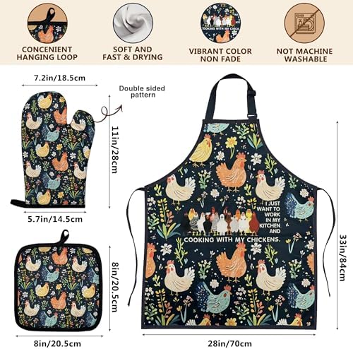 8 PCS Chicken Bamboo Cooking Spoon with Apron and Oven Mitts,Rooster Kitchen Utensil Decor Gifts for Women Chicken Lovers,Roosters Themed Decorations for Home,Housewarming,Birthday,Mother's Day,Easter - Image 3
