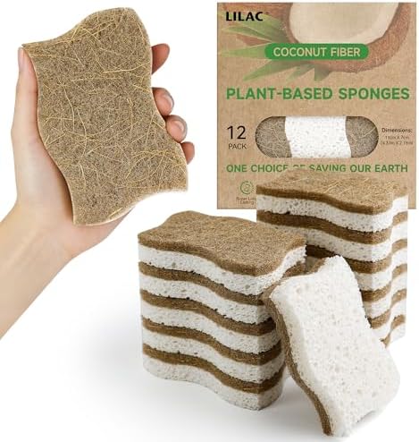 12 Pack Natural Cellulose Non-Scratch Kitchen Scrub Sponges for Dish by LILAC