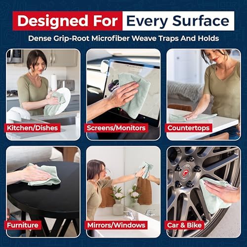 USANOOKS Microfiber Cleaning Cloth - Sea Green - 8Pcs (12.5x12.5 inch) High Performance - 1200 Washes, Ultra Absorbent Car Towel Traps Grime & Liquid for Streak-Free Mirror Shine - car Washing Cloth - Image 4