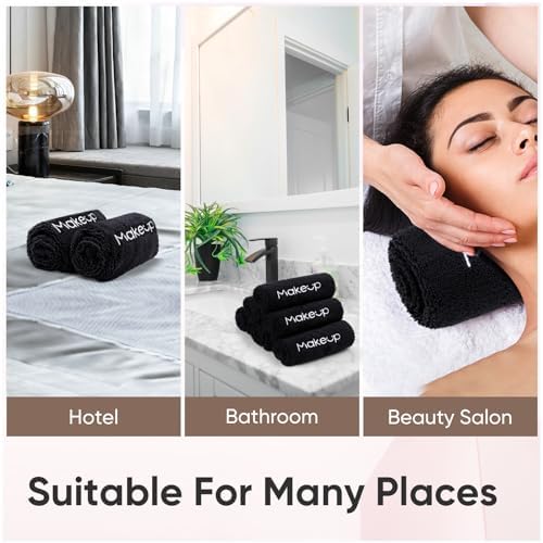 HOMEXCEL Makeup Remover Cloth 6 Pack,Premium Washable Soft 13x13 Inch Facial Cleansing Makeup Towels,Quick Dry Microfiber Face Towels Washcloths for All Skin Types,Black - Image 3