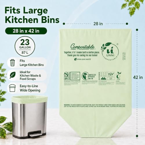 UNNI 20-23 Gallon Compostable Bags, 30 Count, 87 Liter, Extra Thick 1.0 Mil - Image 3