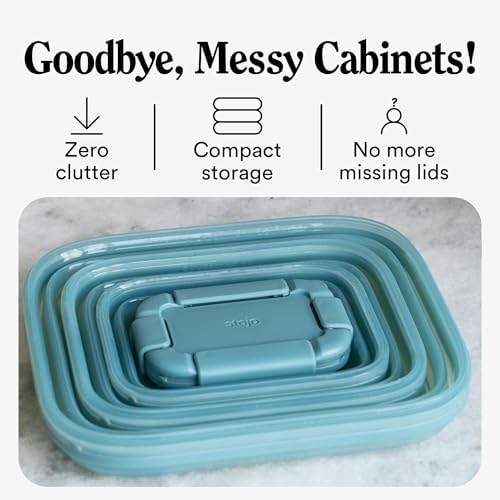 Stojo Nestable Collapsible Food Storage Container -Set of 4, Eucalyptus- Leak-Proof Airtight Seal Made With Food Grade Silicone For Meal Prep, Lunch Box, Pantry Organizer - Microwave & Dishwasher Safe - Image 3