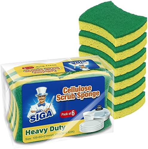 MR.SIGA Heavy Duty Cellulose Scrub Sponge, Dual-Sided Dish Sponge, 12 Pack by MRSIGA