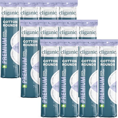 Cliganic Premium Cotton Rounds for Face, Makeup Remover Pads, 1200 Count by Cliganic