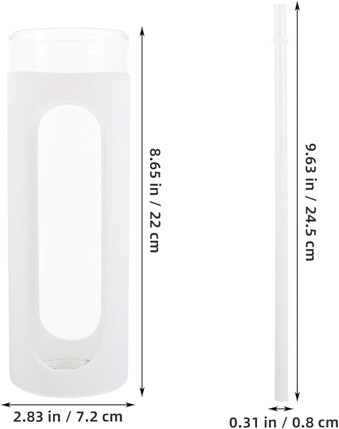 FUOYLOO Reusable Glass Drinking Cup with Lid and Straw, Silicone Sleeve Cold Brew Coffee Tumbler, White 16Oz Beverage Water Bottle for Juice and Beer
