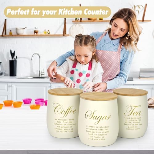 Coffee Tea Sugar Container Set of 3,Farmhouse Storage Containers Jars,Airtight Metal Kitchen Canister Set with Bamboo Lids for Kitchen Counter Dining Room (Metal, 1) - Image 5