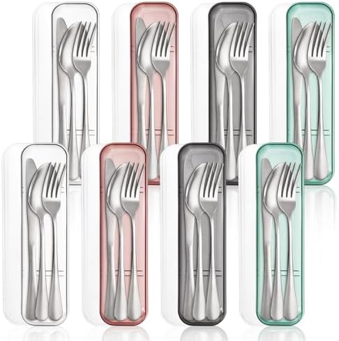 Nicunom 8 Pack Travel Silverware Set with Case, Reusable Utensils for Lunch by Nicunom