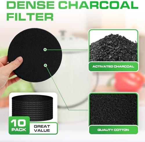 Plexon 10 Packs Charcoal Filters for Compost Bucket Countertop Bin 1.5 Gallon - Kitchen Natural Home Compost Bin Filter - Replacement Refill, Round 6.5 inch - Image 3