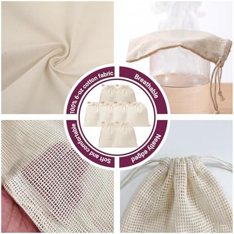 Set of 8 Ambrosia Cotton Produce Bags Drawstring 2 Styles - Image 4