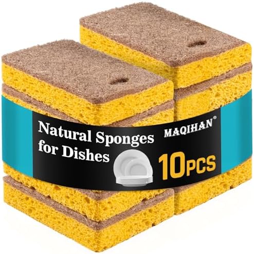 MAQIHAN 10PCS Natural Sponges for Dishes - Biodegradable Sponges Kitchen Eco Friendly Dish Sponge Non-Scratch Sponges for Cleaning Kitchen by MaqiIhanCustomOfficial