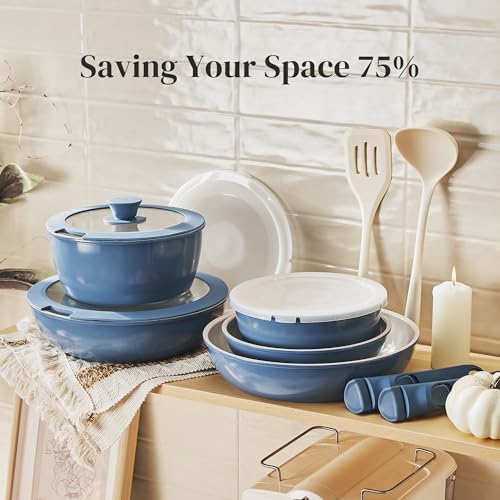 Redchef 16pcs Ceramic Nonstick Pots and Pans Set, Kitchen Cookware Set with Removable Handle, Non Toxic Cookware Set, PFAS PFOA & PTFE Free, RV Ceramic Cookware for Camping, Dishwasher/Oven Safe - Image 5