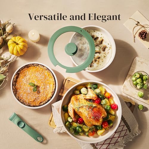 Redchef 16pcs Ceramic Pots and Pans Set Non Stick, Nonstick Ceramic Cookware Set with Detachable Handle, Non Toxic, PFAS PFOA & PTFE Free RV Cookware for Camping, Dishwasher/Oven Safe (Green) - Image 2