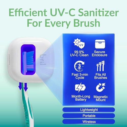 Bril UV-C Toothbrush Sanitizer and Holder – Wall Mounted, Rechargeable, 30-Day Battery, Magnetic Mount, Fits Electric and Manual Brushes, Portable Travel Case, Auto-Shutoff – White - Image 2