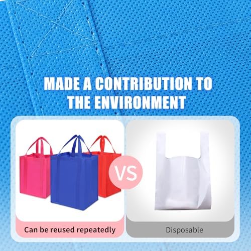 12 Pack Heavy Duty Reusable Grocery Bags - Large Shopping Totes Reinforced Handles, Holds 40 lbs, Foldable and Washable (Dark Blue) - Image 7