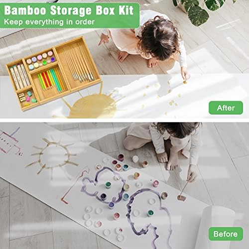 Bamboo Bathroom Drawer Organizer Dividers, Wooden Kitchen Utensil Holder Set of 5, Stackable Junk Drawer Organizer Tray, Multi-Use Storage Bins Boxs for Home, Office, Clothing, Makeup, Jewelry - Image 4