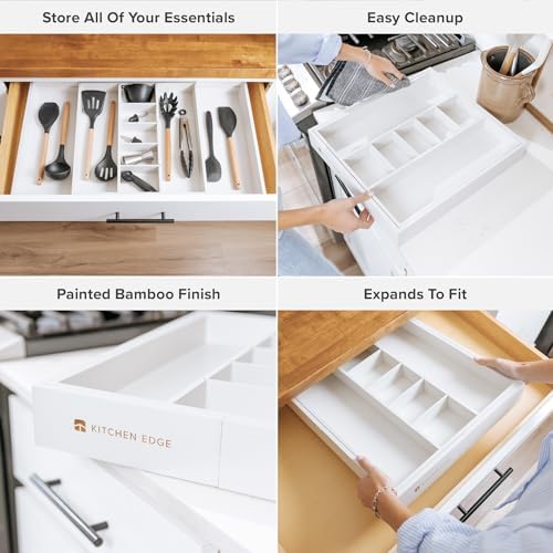 KitchenEdge Utensil & Junk Drawer Organizer, 16-28 in, White Bamboo - Image 3