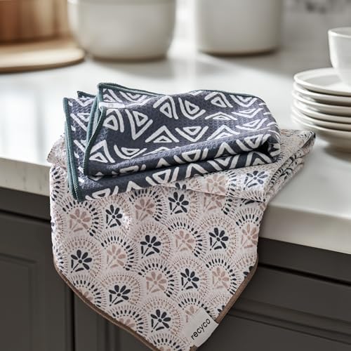 RECYCO Waffle Kitchen Towel Set of 2 - Quick Dry Microfiber Sustainable Dish Towels - Ultra Absorbent Reusable Cleaning Tea Towels - Lightweight Hand Towels,16”x 28”, Neutral Boho by RECYCOHOMECOLLECTION