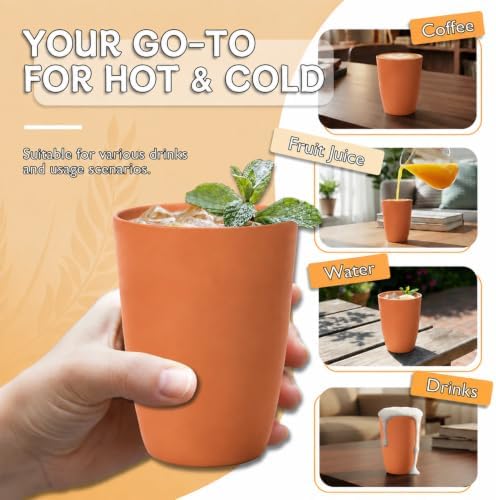 Wrova Wheat Straw Cups 6 PCS Good Alternative to Plastic Reusable Cups 12 oz Unbreakable Drinking Cup Reusable Dishwasher Safe Water Plastic Glasses Orange - Image 4