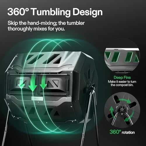 VIVOSUN Outdoor Tumbling Composter Dual Rotating Batch Compost Bin, 43 Gallon Black Door - Image 3