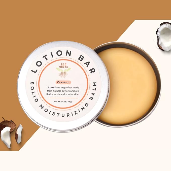 ECO ROOTS Eco Lotion Bar for Dry Skin – Natural Solid Moisturizer with Candelilla Wax & Coconut Scent, Travel-Friendly, Zero Waste, Long-Lasting Hydration