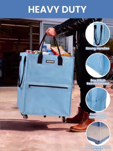 WORKPRO Large Rolling Grocery Bag, 36-Gallon Rolling Tote with 5 Wheels - Image 5